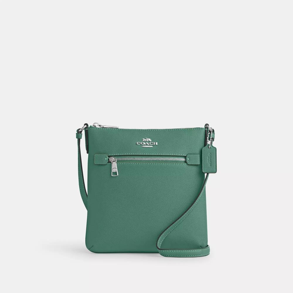 

Сумка для документов Coach Mini Rowan серебристо-ярко-зеленая