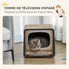 Cat Scratching Post, 2-in-1 TV Shape, House and Mat, Corrugated Cardboard, 39 x 29 x 37 cm, Brown