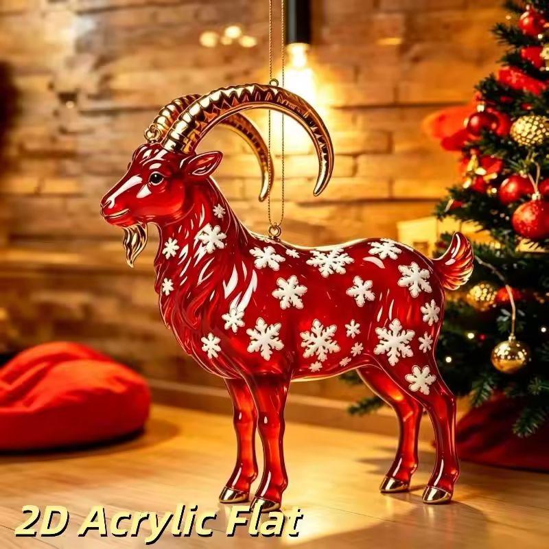 1Pcs Auspicious Red Gold Design 2D Acrylic Chinese Zodiac Goat Hanging Ornament For Spring Festival New Year Home Decoration