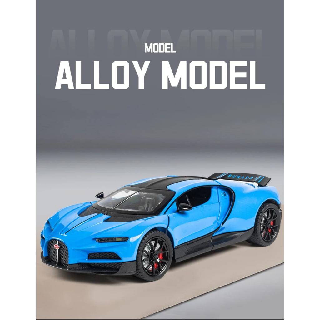 1/24 Bugatti Tourbillon With Spray Supercar Alloy Muscle Car Model Sound and Light Pull Back Children's Toy Collectibles Birthday gift