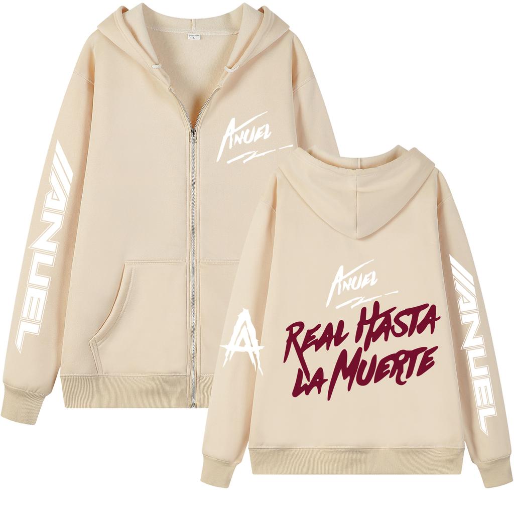 2023Anuel AA Zipper New Printed Hoodie Sweatshirt Jacket REAL HASTA LA Muerte Casual Sportswear Unisex's and Women's Anime Pullover