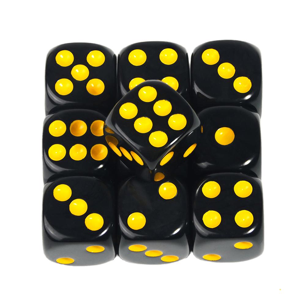 

10 шт. 16 мм черные круглые угловые игральные кости набор акриловые 6-гранные игральные кости с цветными точками для настольной игры жёлтый