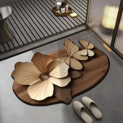 Floor Mat Quick Drying High Water Absorption 3D Realistic Butterflies Floral Pattern Anti-Slip Bathroom