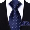 Classic Mens 8cm Tie Set Navy Polka Dot Stripes Tie For Men Wedding Business Party Fashion Design Quality Hanky Necktie Set