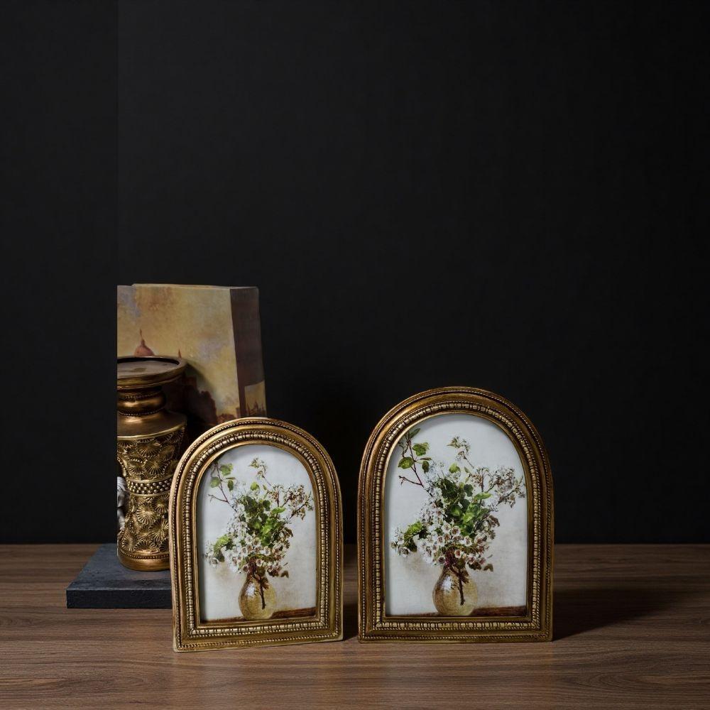 Arched Top Resin Photo Frame Ornate Embossed Border Tabletop Picture Frame Bedroom