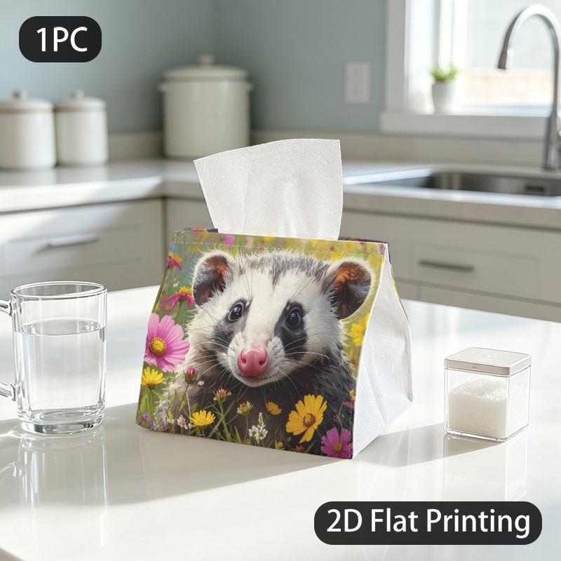 1pc Washable Tissue Box & Napkin Dispenser Suitable for Restaurant,, - Fluffy Possum Wildflower, Napkin Holder with Gentle Joy Pattern, Washable Paper
