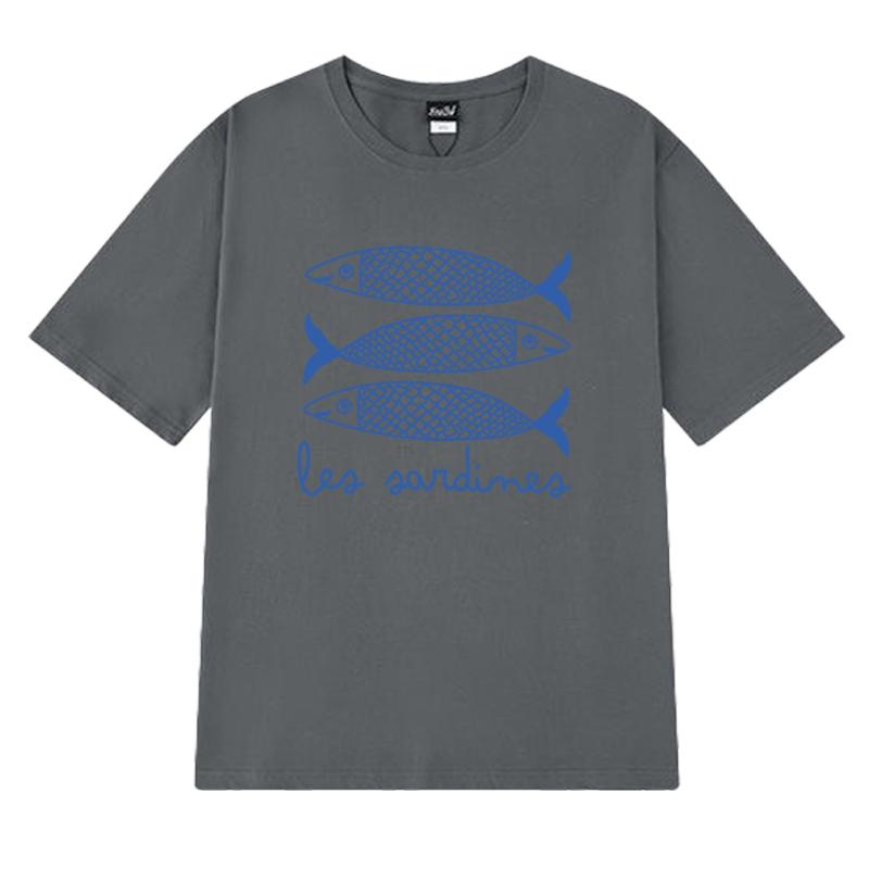 Summer High Quality Trend Sardine Printed T Shirts 2025 Men Women Harajuku Fashion Short Sleeve Tshirt Unisex 100 Cotton Tops