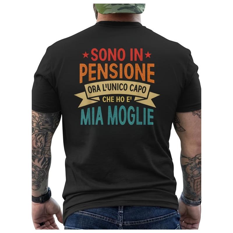 Funny Italian Retirement T-Shirt - "I'M Retired" - Back Print - Black with Bright Orange And Yellow Text - Breathable And Comfortable Shirt for All