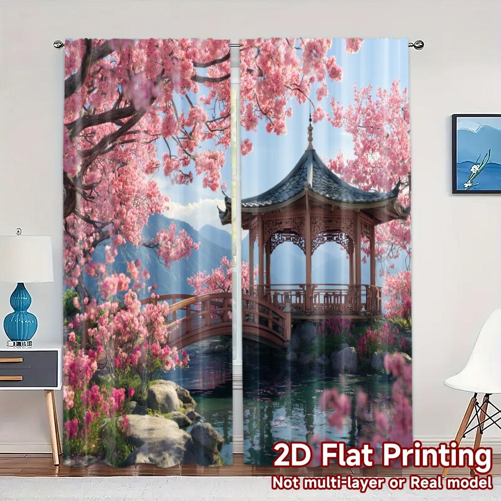 

Set Of 2 Minimalist Flat Printing Curtains Without Rod Blossom Haven Chic Polyester Art Deco Festive Curtain Made W100*H70(CM)-Hooks&2PCS