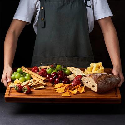 Large Butcher Chopping Block with Juice Grooves-2.54cm Thick Bamboo Cutting Board Kitchen Tool for Cheese Charcuterie & Chopping