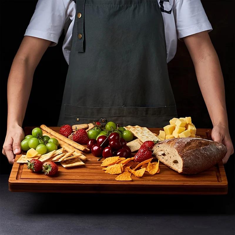 Large Butcher Chopping Block with Juice Grooves-2.54cm Thick Bamboo Cutting Board Kitchen Tool for Cheese Charcuterie & Chopping