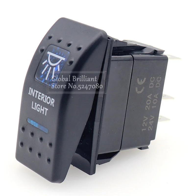 1pcs Car Boat Caravan Rocker Switches 12V 24V 5 Pin Waterproof Rocker Switch Dual Blue LED Light Bar