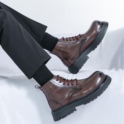 Frühling Herbst Neue Designer Leder High Top Slipper Männlich Lässig Neue Designer Schwarz Britische Plateau Schuhe für Herren