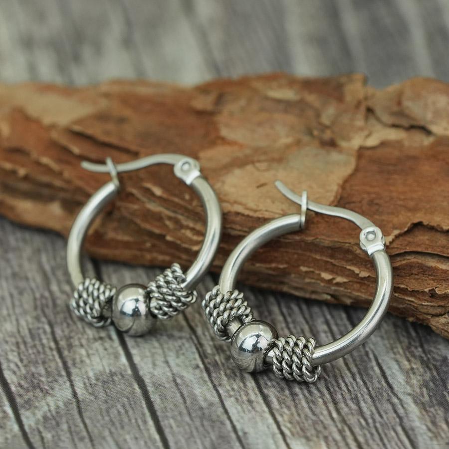 Vintage Circular Spring Earrings Women Stainless Steel Knot Design Beads Opening Luxury Ear Accessories Valentine Day Gift Joias