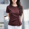 Fashionable Short-sleeved Women's New Summer Solid Color Round Neck Half-sleeved Fashion Pleated High-end Top