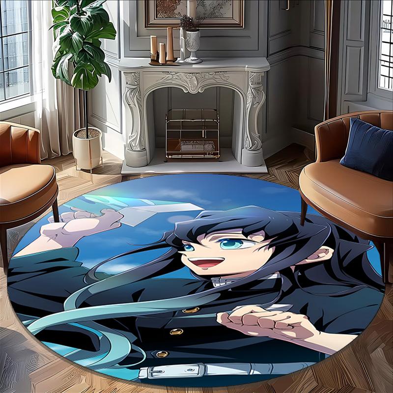 1pc Demon Slayer5 Print Round Carpet Chair Round Carpet Suitable for Bedroom Living Room Home Decorative Carpet