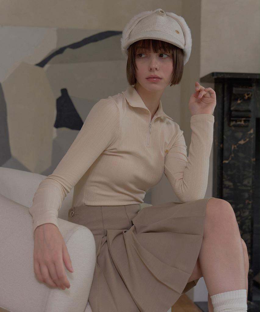 Peulleibu [Fleece] Fleece Ribbed Half-Zip Top_Ivory