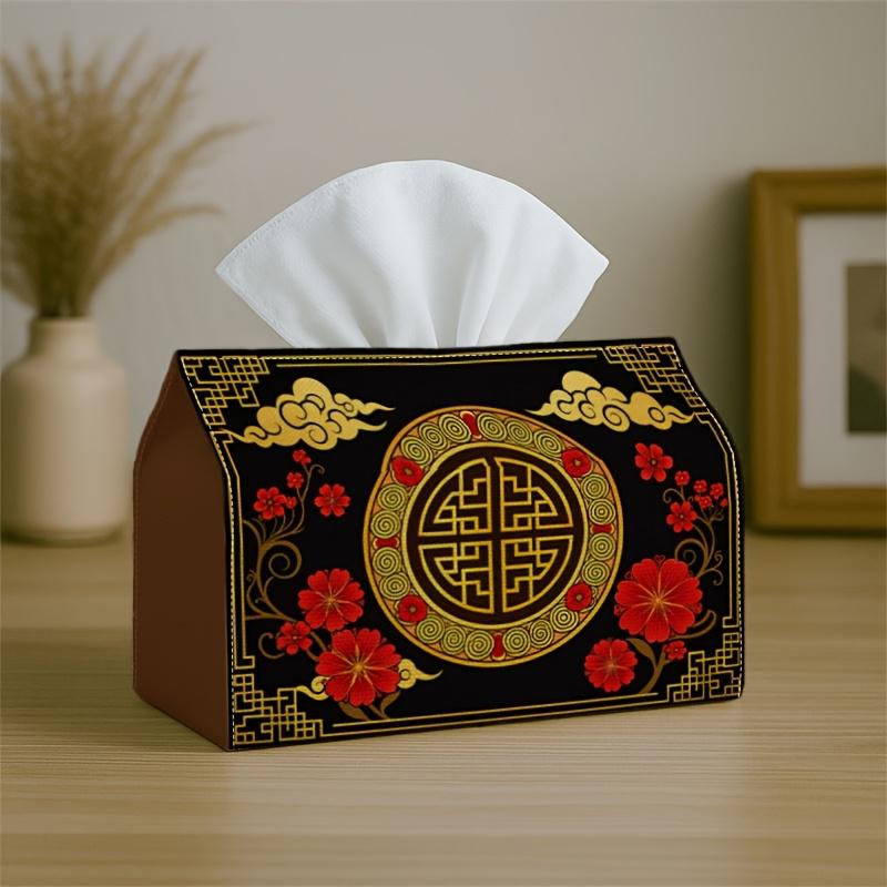 1pc Chinese Traditional Modern Geometric Abstract Decorative Tissue Box | Longevity Symbol Floral for Home, for Party, Car, Kitchen & Bathroom - Tissu