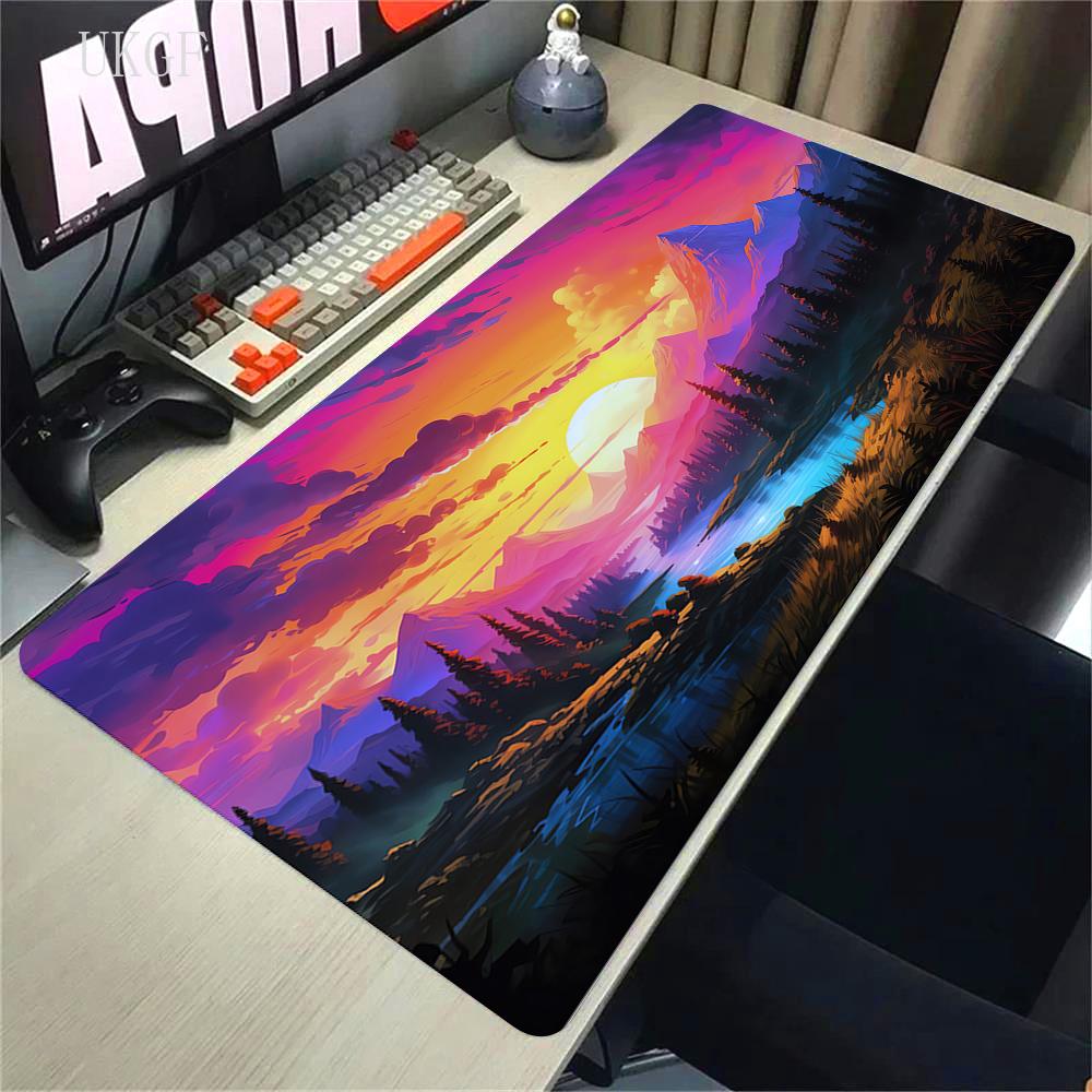 Alfombrilla de Ratón de Goma Impresión HD 900x400 Paisaje Montaña Atardecer Alfombrilla de Ratón Cartoon XXL Alfombrilla de Ratón Extendida Alfombra Antideslizante para PC