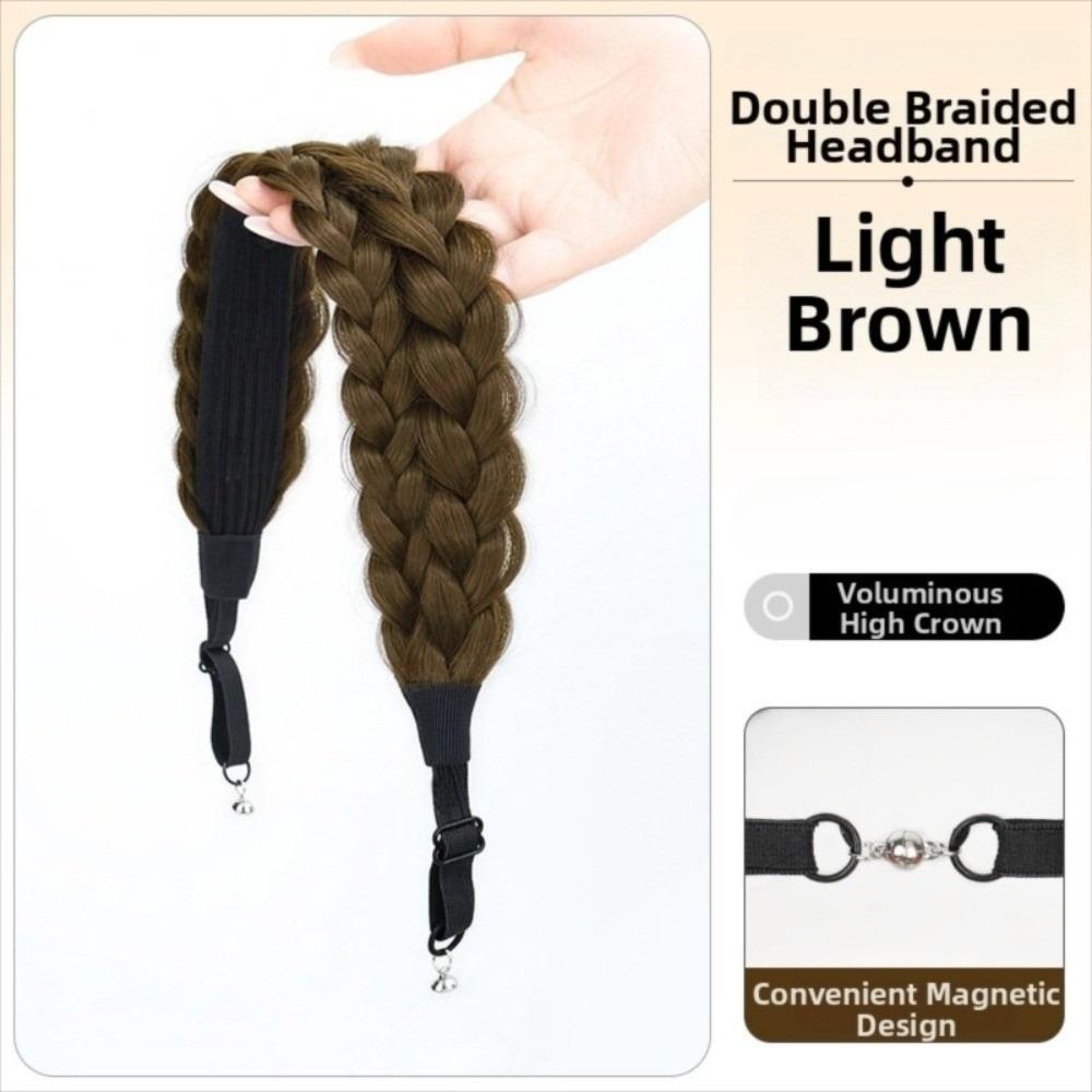 Adjustable Magnetic Wig Braid Hairband Synthetic Easy Wig Headband for Daily And Casual Wear