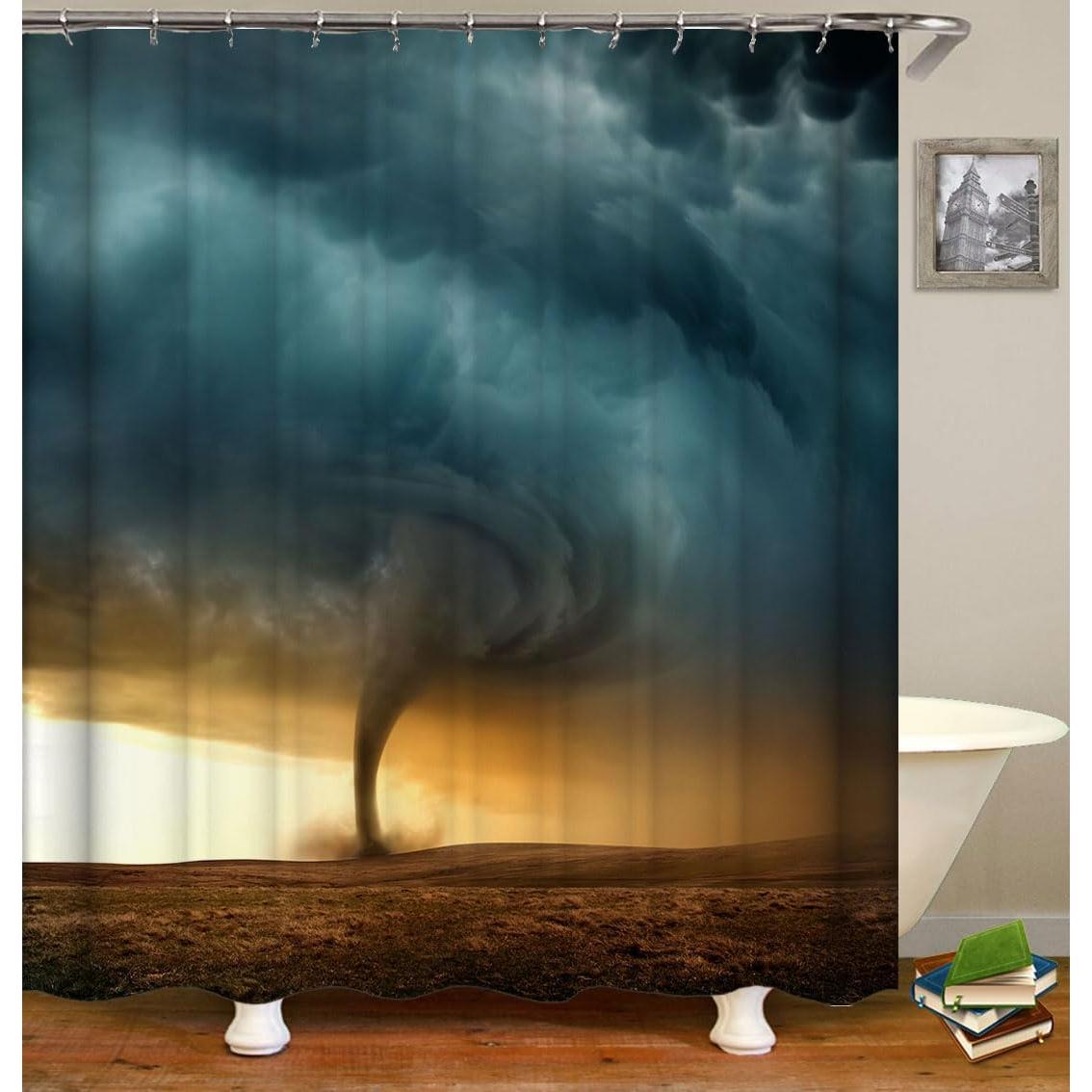Dark Clouds in The Sky Natural Disasters Grassland Desert Tornado Background Shower Curtain Sets for Bathroom Fabric Machine Was 90x180cm