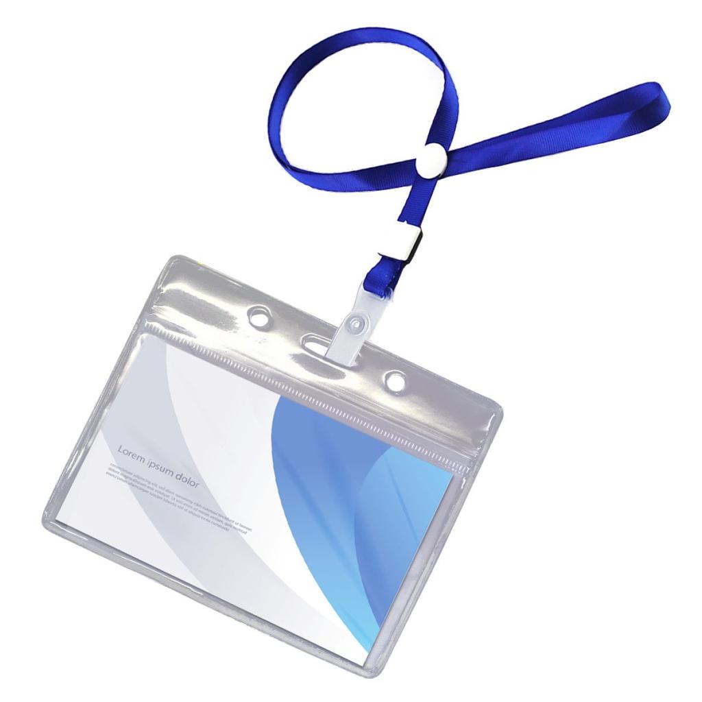 Sac Taske Waterproof Name Badge Holder with Neck Strap for Business Cards and ID Cards (Pack of 100, Blue)