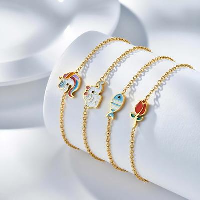Sweet Unicorn Rose Pattern Bracelet for Women Girls,Gold Color Stainless Steel Elephant Bracelets,Cute Jewelry Gift