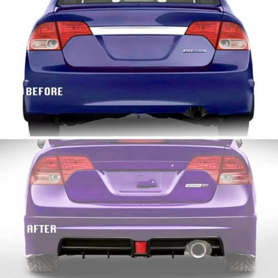 Difusor de Para-choque Traseiro Estilo Fibra de Carbono para Honda Civic Sedan 2006-2011 com Luz de Freio LED Aerodinâmica Aprimorada e S Estiloso