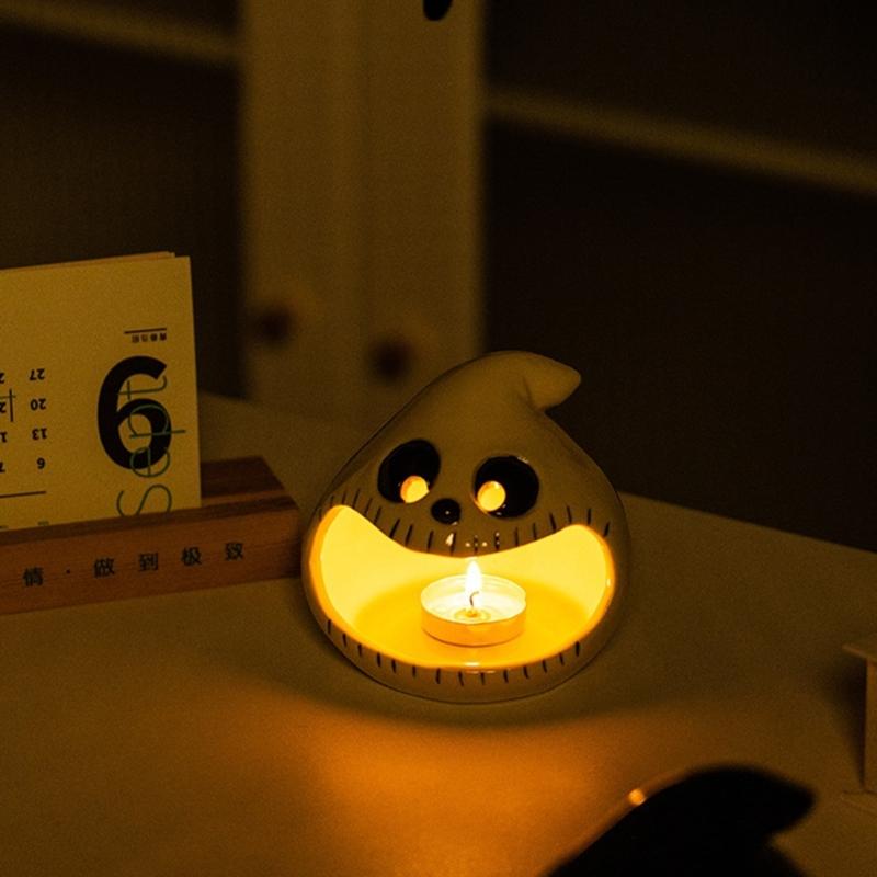 Halloween Candle Holders Tealight Votive Candle Holders with Grimaces,Pumpkin Lanterns Decorative Halloween Centerpieces