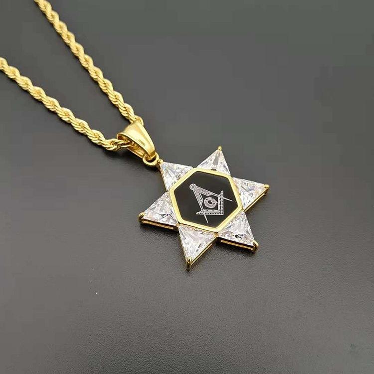 

Популярні Прикраси Ретро Масонська Гексаграма Циркон Чоловічий Сплав Підвіска Намисто