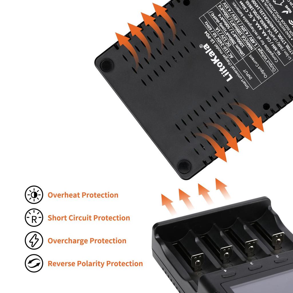 LiitoKala lii-PD4 LCD 3.7V 1.2V 18650 26650 16340 14500 10440 18500 Li-Ion IMR LiFePO4 NiMH / NI-Cd Battery 4 Sloty Charger