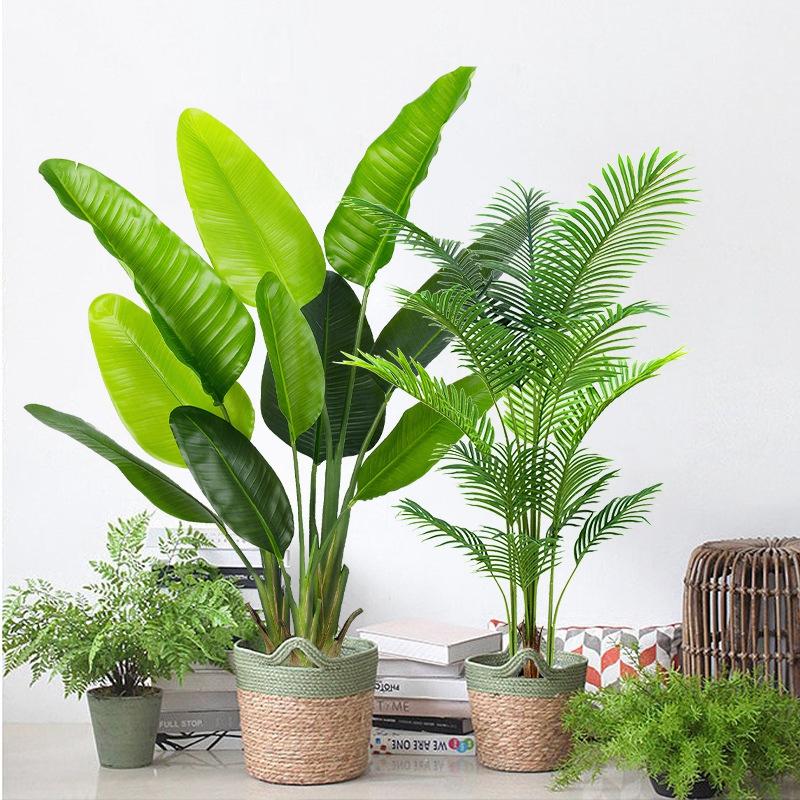 Large Decorative Artificial Plant Home Decor Fake Tropical Palm Tree Plants Banana Plants Leaves Green Plant Branch Garden Decor