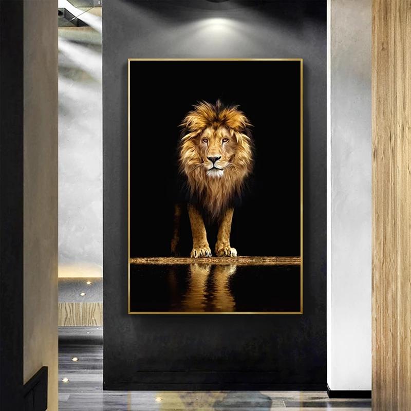 

1Pcs Golden Lion in the Dark Stunning Oil Painting Canvas Wall Art for Living Room Decor
