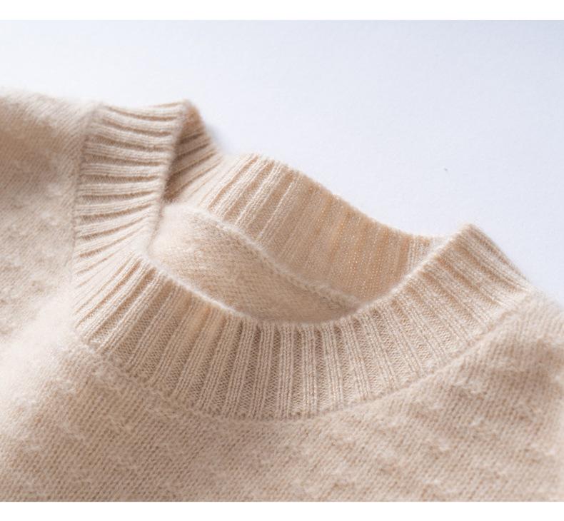 Women's Cashmere Color Block Knit Sweater, Autumn & Winter Half-High Neck, Warm & Gentle Style