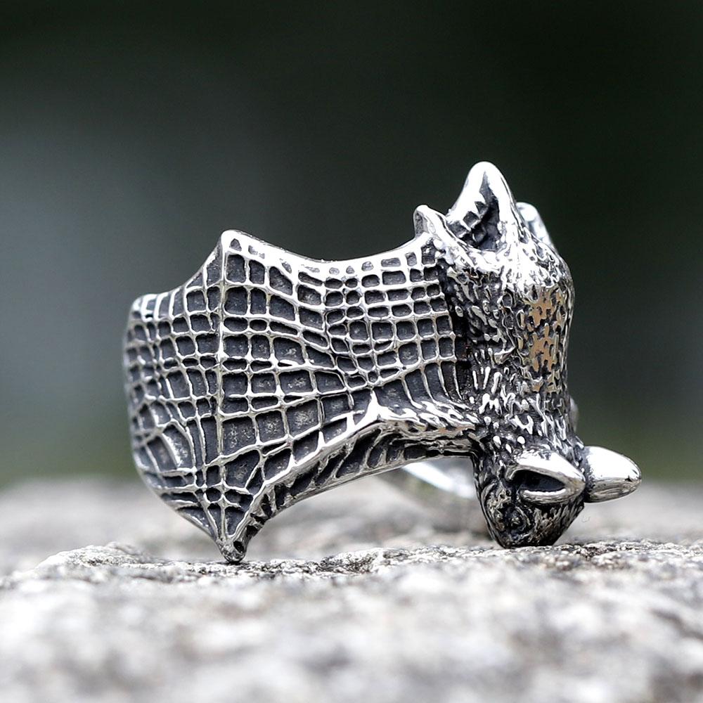 Neues Design Edelstahl Fledermaus Ring Detailliert Punk Biker Tier Schmuck Hohe Qualität Geschenk Zubehör für Geschenk Kostenloser Versand