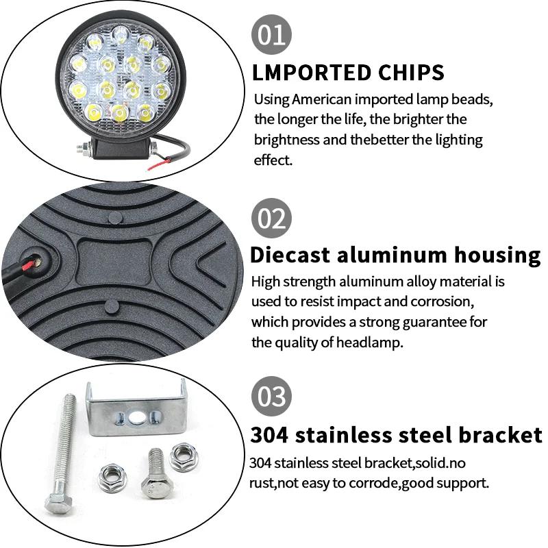 14 LED Work Light 42W 6000K Mini Round Headlamp Spotlight for Truck SUV 4WD Engineering Headlights Off-road Car Front Fog Lamp
