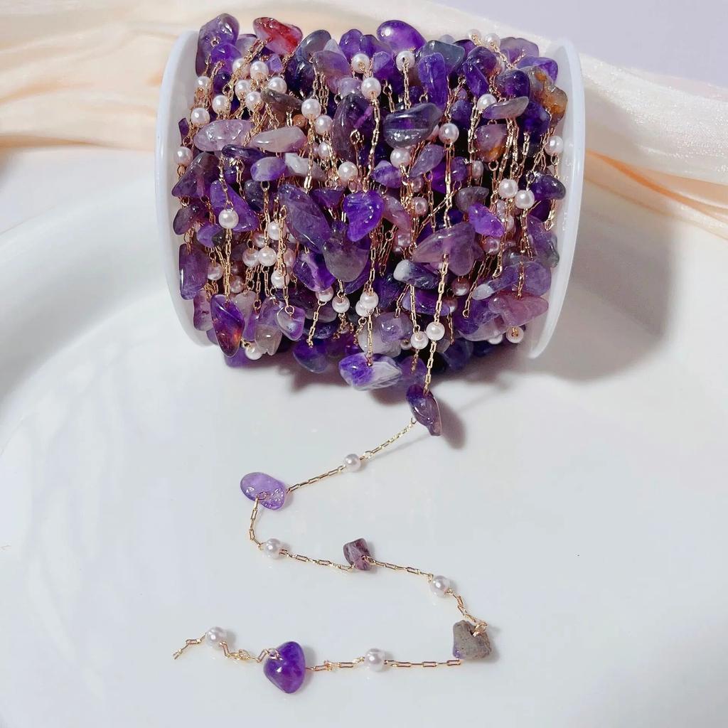 1 Meter/lot Irregular Stone Beads Copper Chain with 4MM Pearls Beads Links for DIY Jewelry Necklace Bracelet Pendant Accessories