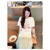 Korea Dongdaemun White Short Sleeve Women's T-Shirt Summer Crew Neck Letter Printed Top Loose Versatile Front Shoulder T-Shirt
