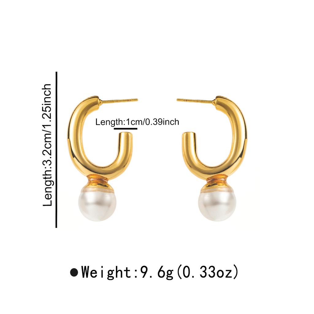 European American Ins Style French Pearl Earrings For Women High Grade Ear Drops Simple Stainless Steel Vintage Stud Earrings