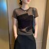 South East Asia Fashionable Beaded Gauze Splicing Short-sleeved T-shirt Summer New Design Age-reducing Top