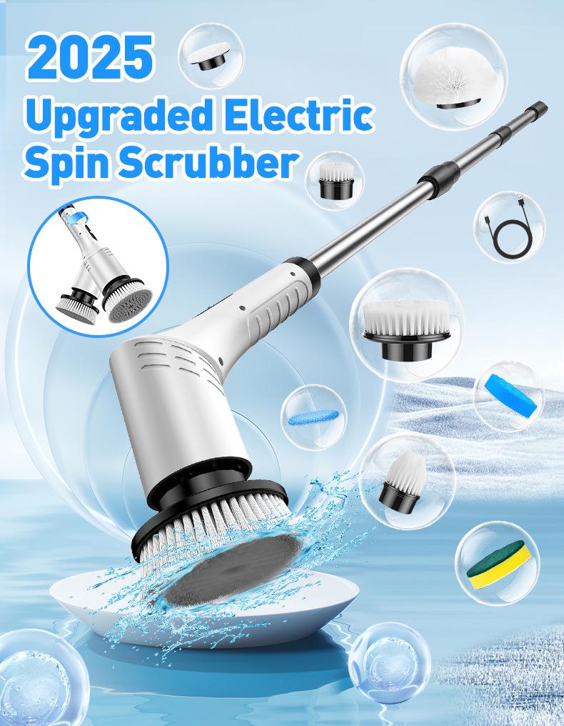 Multi-functional Wireless Electric Cleaning Brush with Rotating Telescopic Handle and Digital Display