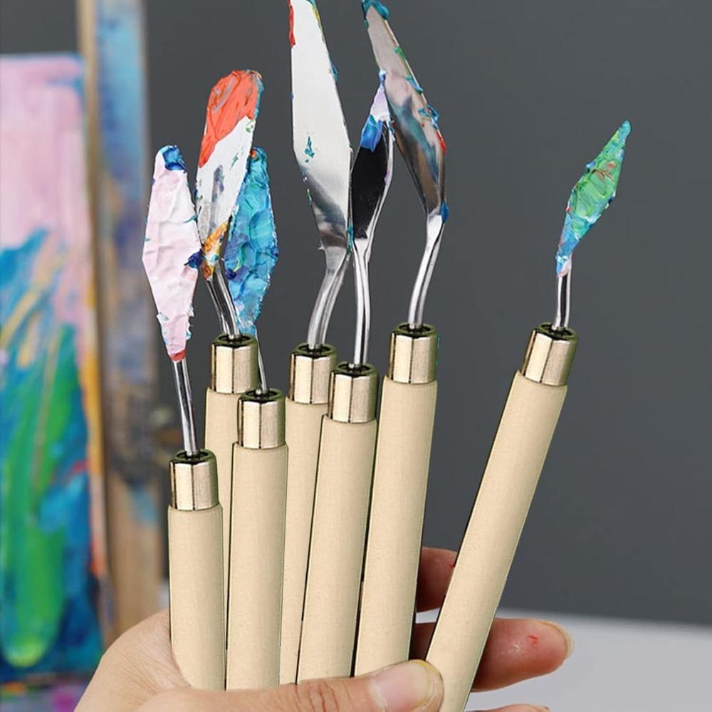 7PiecesCake Palette Knife Art Small Clay Tools Baking Mini Oil Spatula for Decoration DIY/Decoration Design PlasticWooden Handle