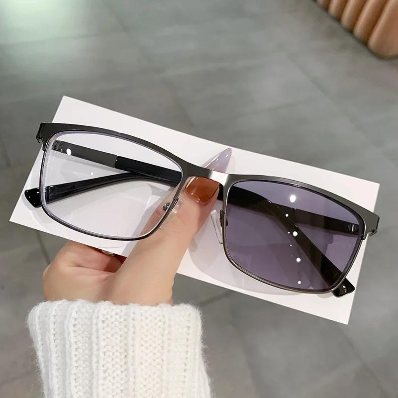 Business Photochromic Myopia Glasses High Quality Metal Square Frame Blue Light Blocking Eyeglasses for Men and Women Diopter