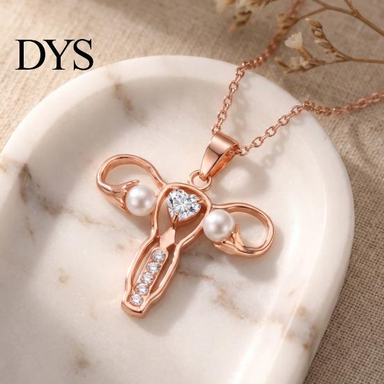 Uterus Pendant Necklace Gynecologist Necklace, Feminist Medical Symbol Obstetrician Statement Dainty Faux Pearl Jewelry with Rhinestones for