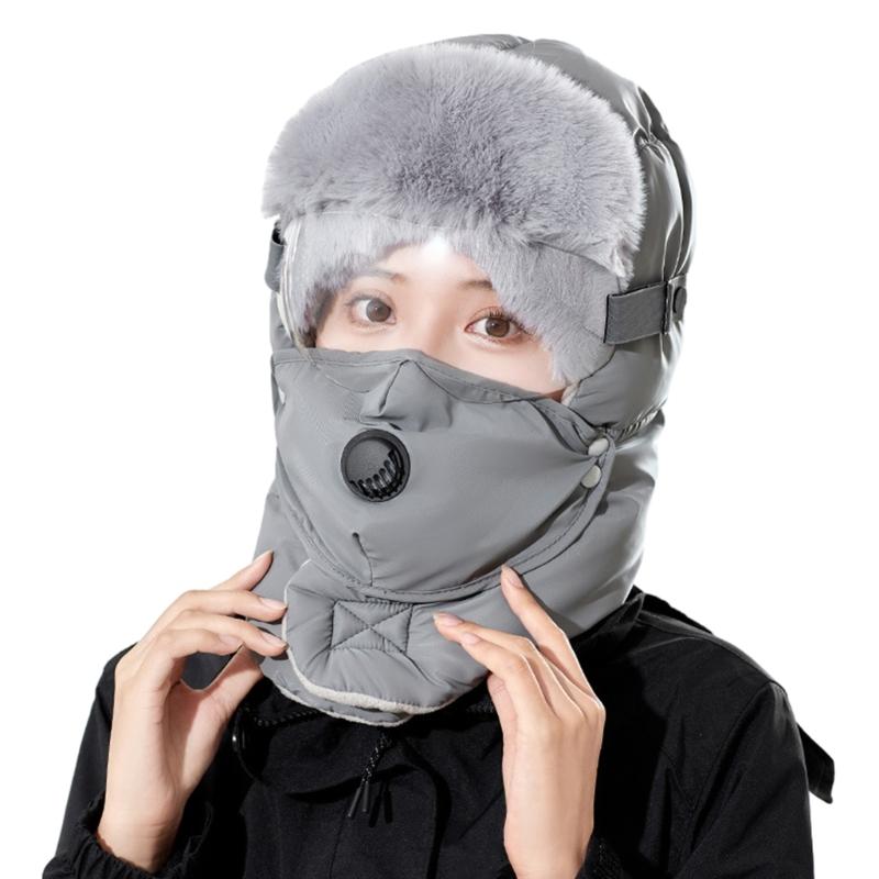 Winter Warm Ear Flap Caps Trapper Hat with Face Cover & Goggles Windproof Hat for Skating Skiing Outdoor Activities