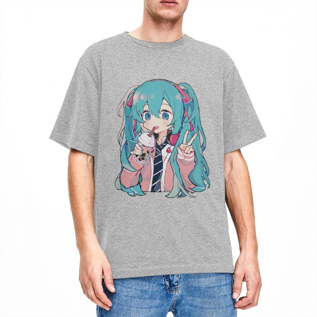 Boba Tea Miku T-Shirt Unisex Damen Neuheit Baumwoll-Tees O-Ausschnitt Kurzarm T-Shirts Neuankömmling Kleidung Unisex