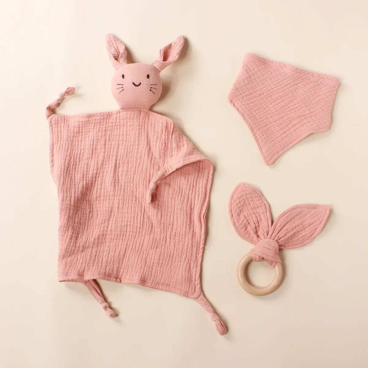 3 stuks Collectie Katoen Muslin Baby Slab Stuffed Konijn Pop Pasgeboren Troostdoek Veiligheidsdeken Baby Slaap Knuffeldoekje Bijtring