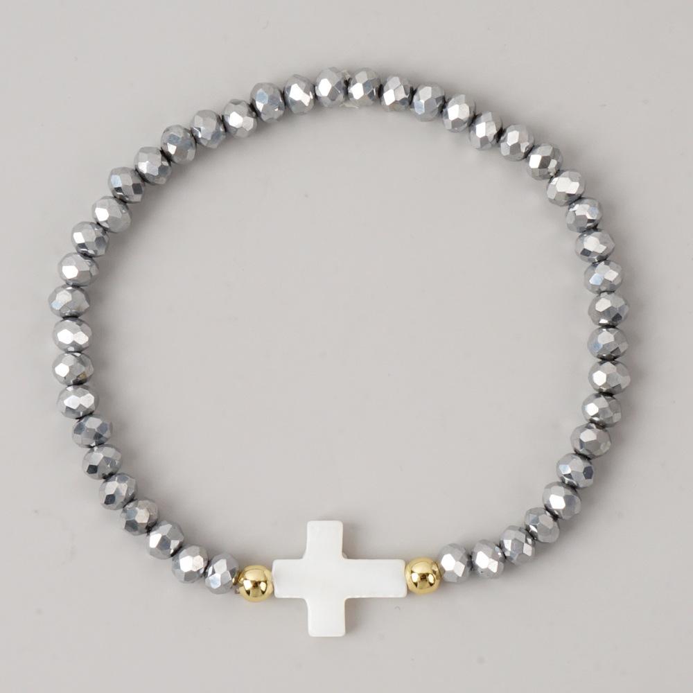 Bohemian Colorful Multi-faceted Crystal Bead Cross Shell Elastic Beaded Bracelets for Women Friend Vacation Stackable Jewelry