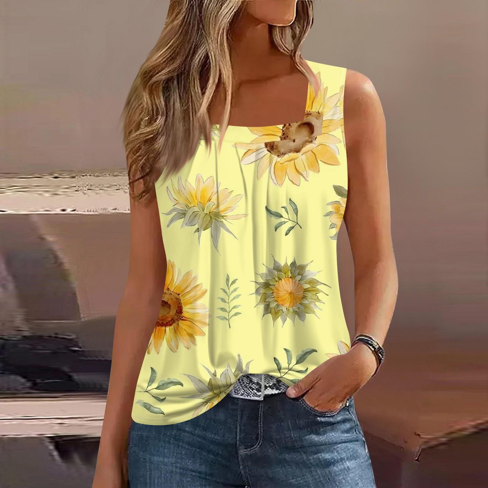 

Жіноча літня повсякденна плісирована безрукавка з квадратним вирізом і принтом L бежевий