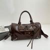 Glossy Faux Leather Duffel Bag Women's Fashion Shoulder Tote with Front Zip Pocket and Adjustable Strap